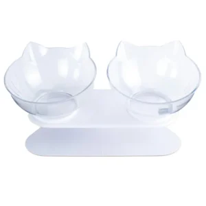 Double gamelle pour chat transparente antidérapante avec oreilles de chat
